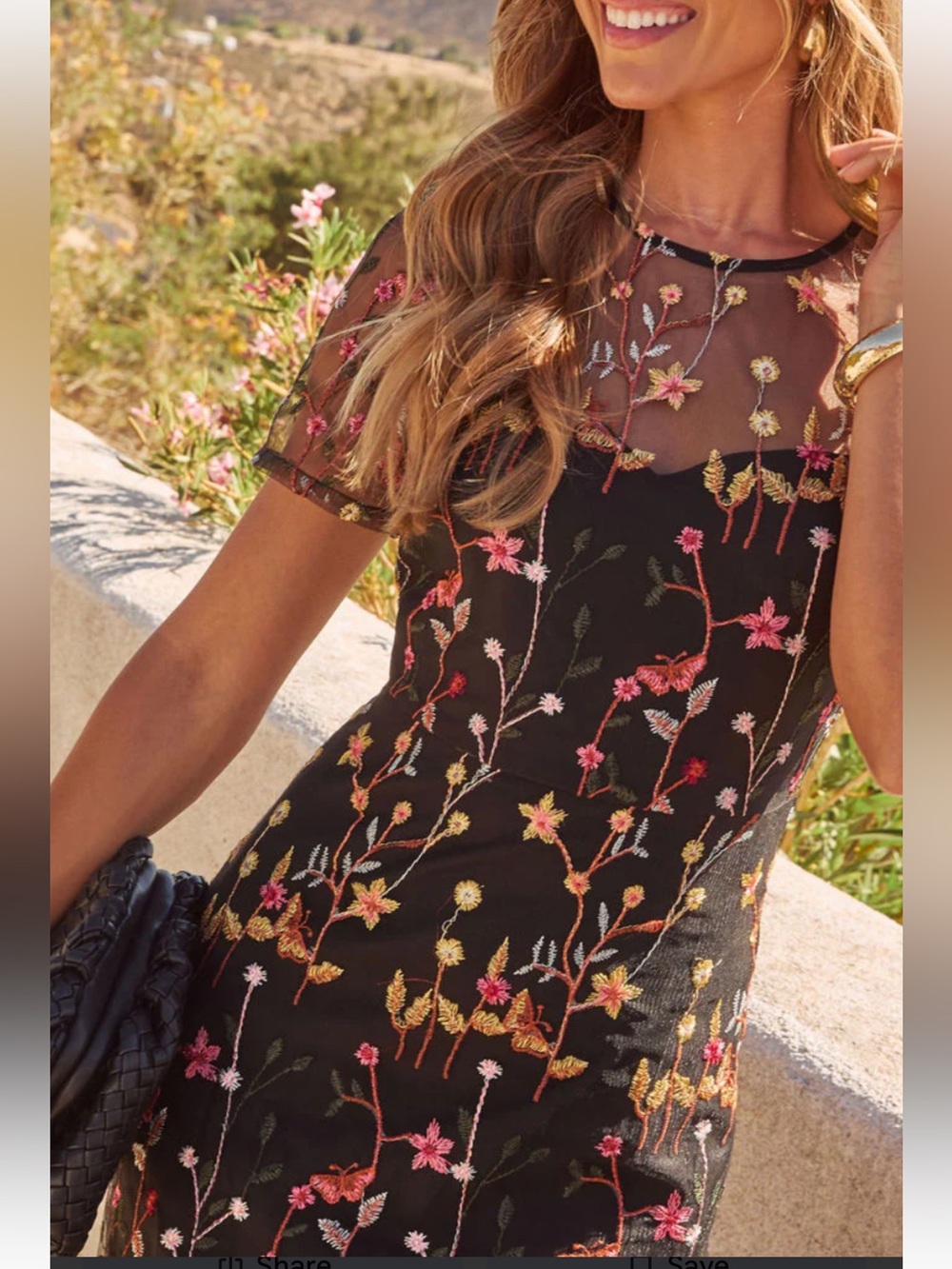 Floral Embroidered Black Maxi Dress with Sheer Overlay - Picture 5 of 15